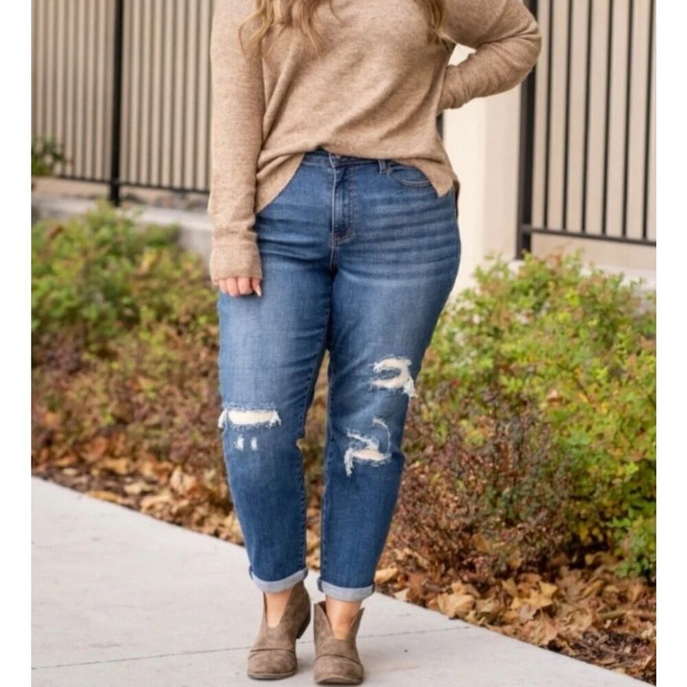 Judy Blue Boyfriend Fit Distressed Jeans Womens 14W High Waist